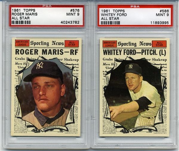 - 1961 Topps Baseball Pair of PSA Mint 9's