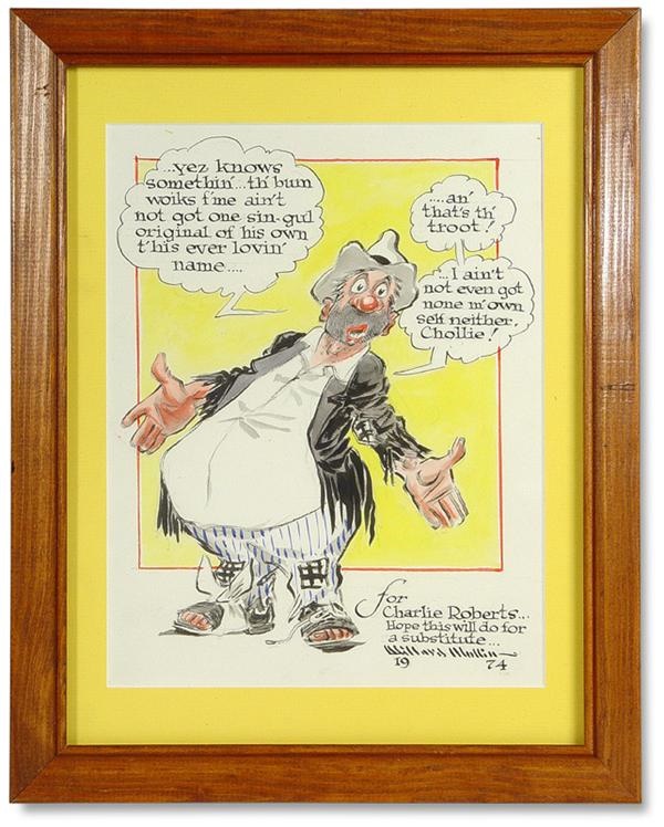 Dodgers - Willard Mullin Full Color "Bum" Painting with Important Mullin Letter