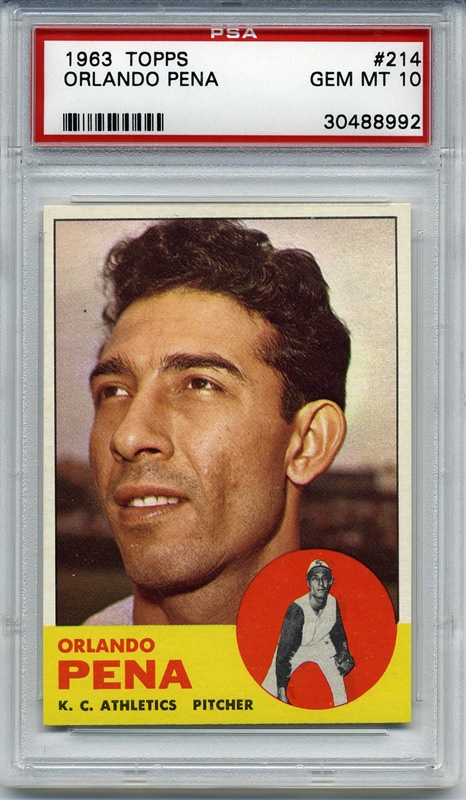 Baseball and Trading Cards - 1963 Topps #214 Orlando Pena PSA 10
