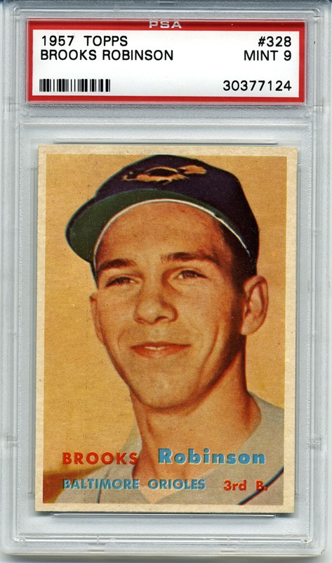 Baseball and Trading Cards - 1957 Topps #328 Brooks Robinson PSA 9