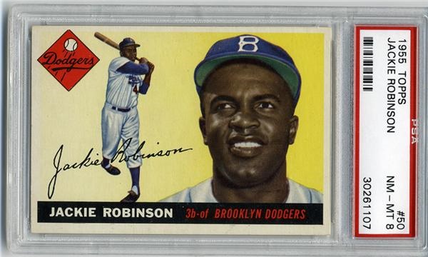 Baseball and Trading Cards - 1955 Topps #50 Jackie Robinson PSA 8