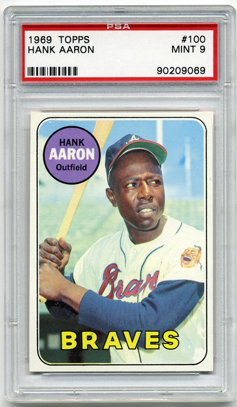Baseball and Trading Cards - 1969 Topps #100 Hank Aaron PSA 9