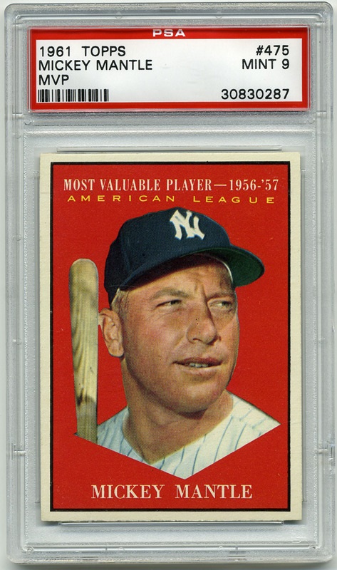 Baseball and Trading Cards - 1961 Topps #475 Mickey Mantle MVP PSA 9