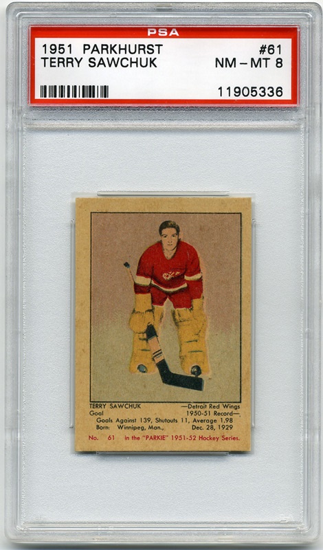 Hockey Cards - 1951 Parkhurst #61 Terry Sawchuk PSA 8