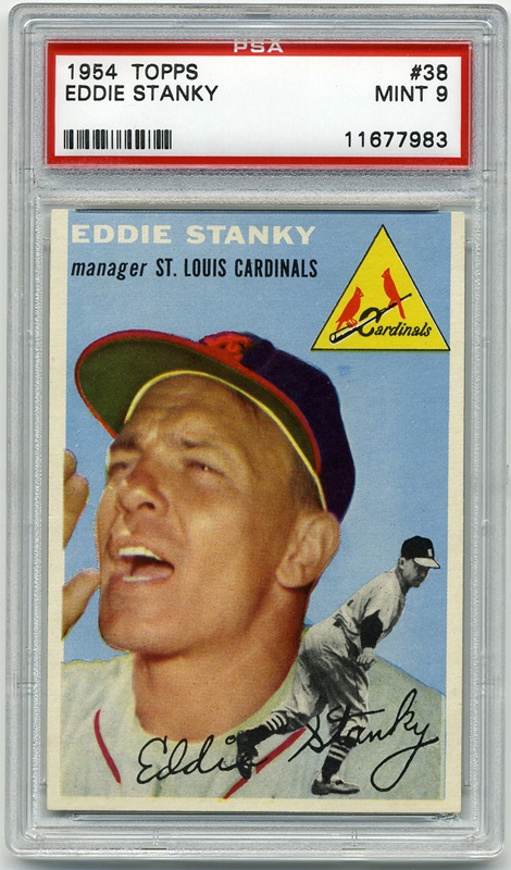 Baseball and Trading Cards - 1954 Topps #38 Eddie Stanky PSA 9