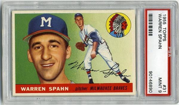 Baseball and Trading Cards - 1955 Topps #31 Warren Spahn PSA 9