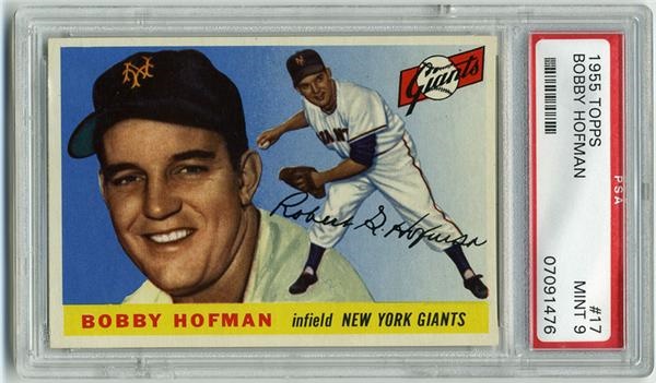Baseball and Trading Cards - 1955 Topps #17 Bobby Hofman PSA 9