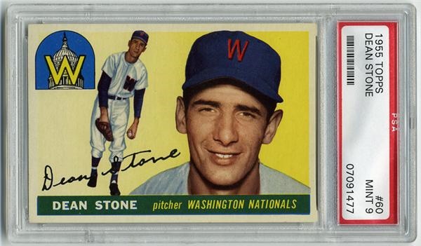 Baseball and Trading Cards - 1955 Topps #60 Dean Stone PSA 9
