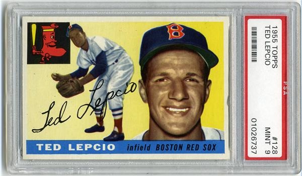 - 1955 Topps #128 Ted Lepcio PSA 9