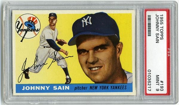 Baseball and Trading Cards - 1955 Topps #193 Johnny Sain PSA 9