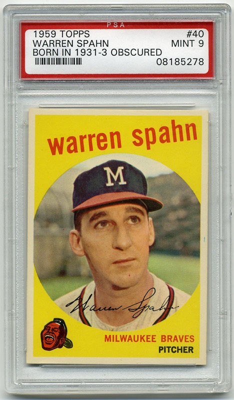 Baseball and Trading Cards - 1959 Topps #40 Warren Spahn PSA 9