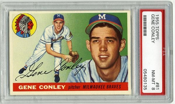 - 1955 Topps # 81 Gene Conley PSA 8