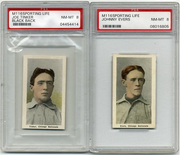 Baseball and Trading Cards - 1911 M116 Sporting Life Joe Tinker and Johnny Evers PSA 8
