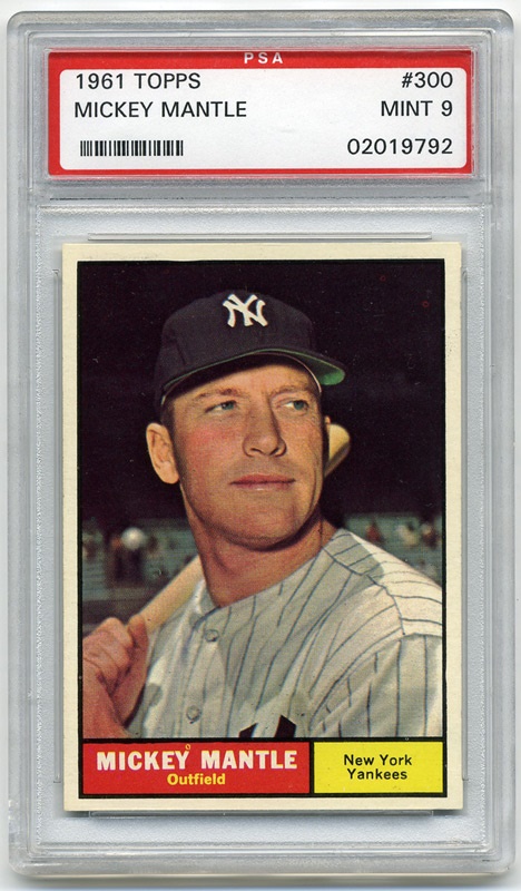 Baseball and Trading Cards - 1961 Topps Mickey Mantle #300 PSA 9