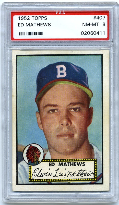Baseball and Trading Cards - 1952 Topps #407 Eddie Mathews PSA 8