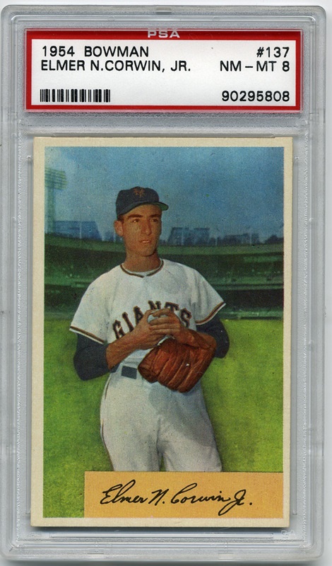 Baseball and Trading Cards - 1954 Bowman #137 Elmer Corwin PSA 8