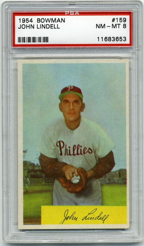 Baseball and Trading Cards - 1954 Bowman #159 Johnny Lindell PSA 8