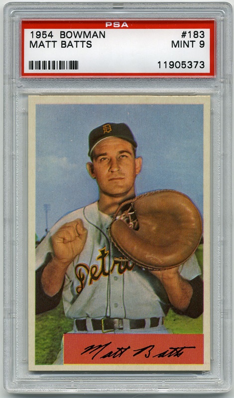 Baseball and Trading Cards - 1954 Bowman #183 Matt Batts Pop 1 PSA 9
