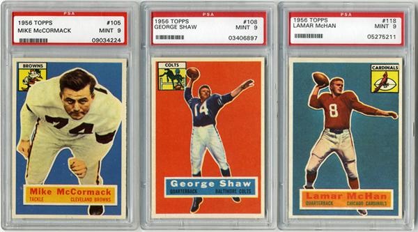 Football Cards - 1956 Topps Football Hoard (182) with PSA Graded cards