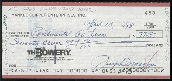 January 2005 Internet Auction - Joe DiMaggio Signed Check