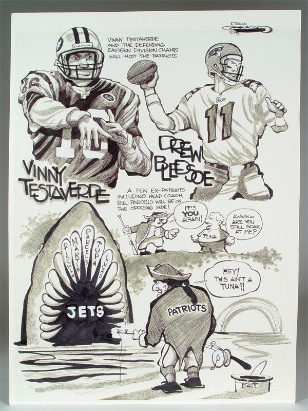 January 2005 Internet Auction - Frank Galasso Original Drawing: 1999 Jets vs Patriots