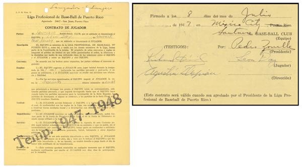 January 2005 Internet Auction - Rare Leon Day Original 1947-48 Puert Rico Baseball League Contract