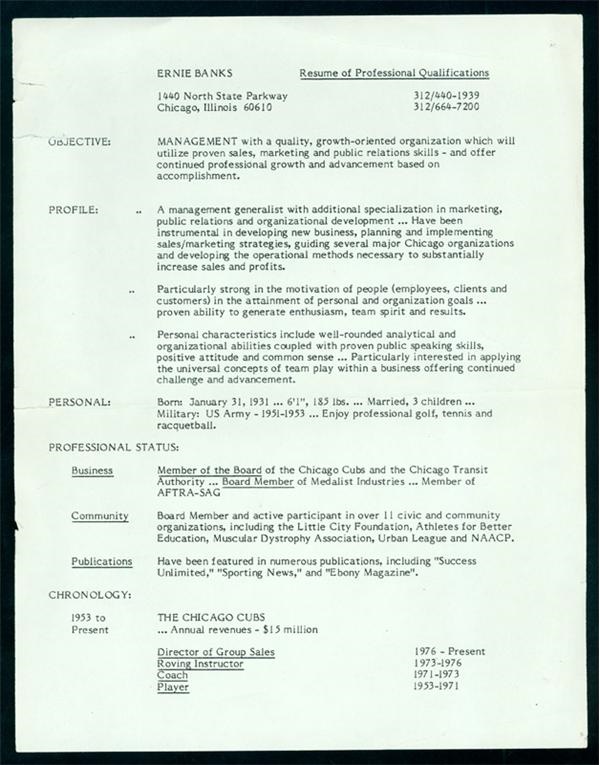 January 2005 Internet Auction - Ernie Banks Business Resume