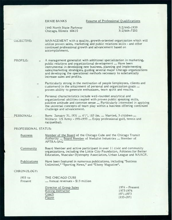 - Ernie Banks Business Resume