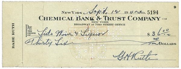 Boston Garden - Babe Ruth Gets Drunk Signed Check!