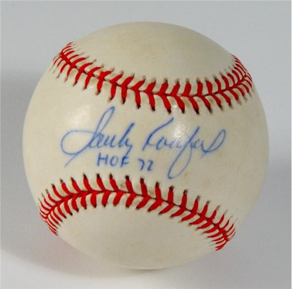 Sandy Koufax "HOF 72" Signed ONL Baseball