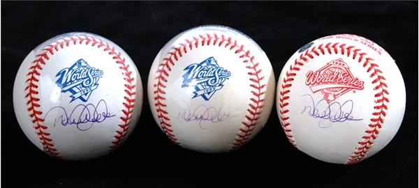Boston Garden - Collection of (3) Derek Jeter Signed World Series Baseballs 1996 & (2 )1999