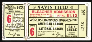 Ty Cobb and Detroit Tigers - 1935 World Series Game Six Ticket Stub