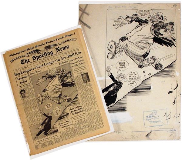 Baseball Art - "Bums Rush" Willard Mullin Original Artwork for <i>The Sporting News </i>(16x21")
