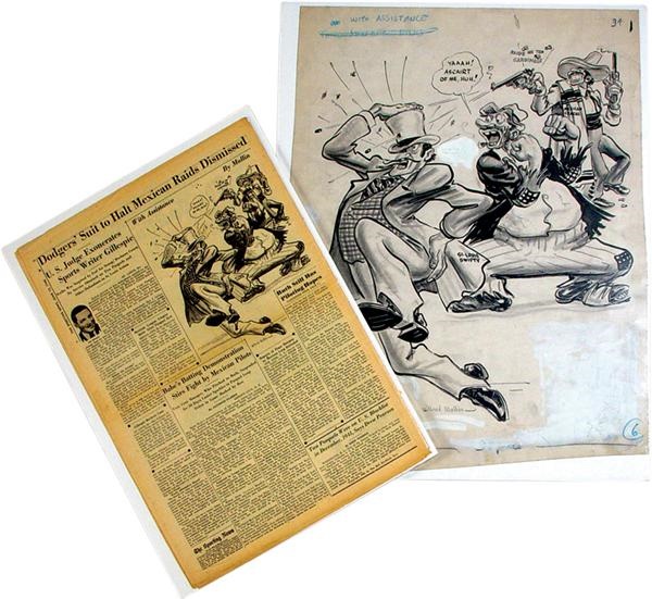 Baseball Art - "With Assistance" Willard Mullin Original Artwork for <i>The Sporting News </i>(16x19")