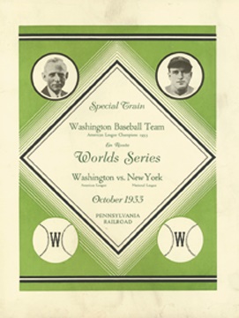 - 1933 Washington Senators Fans' World Series Menu