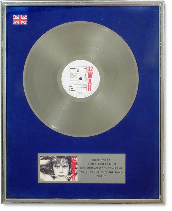 Rock Memorabilia - Larry Mullen's U2 "War"  British Gold Record Record Award