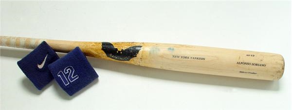 NY Yankees, Giants & Mets - 2002 Alfonso Soriano Game Used Bat (35") & Wristbands