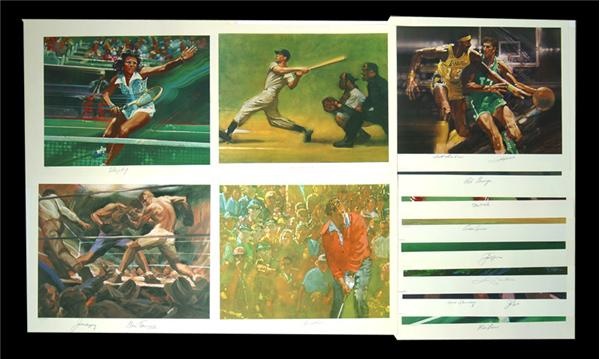 Baseball Autographs - Sports Illustrated Complete First Series "Living Legends" Prints Autographed by Palmer, Nicklaus, DiMaggio, Musial, Grange, Etc.