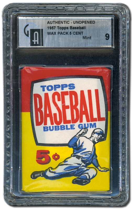 Unopened Cards - 1957 Topps Baseball Nickel Wax Pack GAI 9