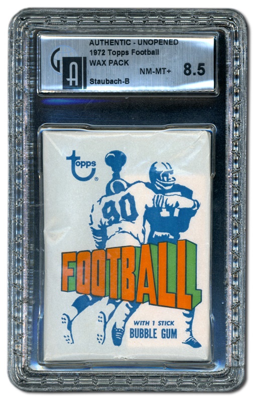 Unopened Cards - 1972 Topps Football Pack with Roger Staubach Rookie On Back GAI 7