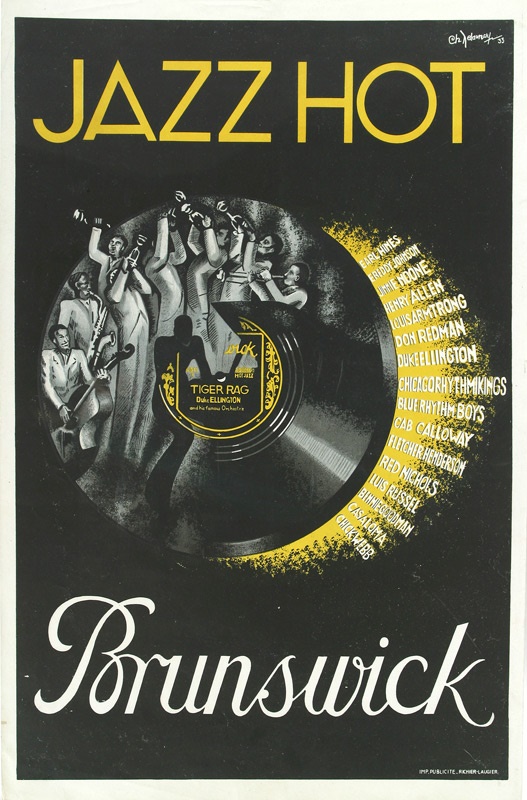 Circa 1940 Brunswick Records "Jazz Hot" Promotional Poster