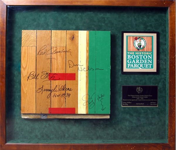 Boston Garden - Framed and Autographed Parquet Signed by the 5 Coaches with the Most Victories in NBA History