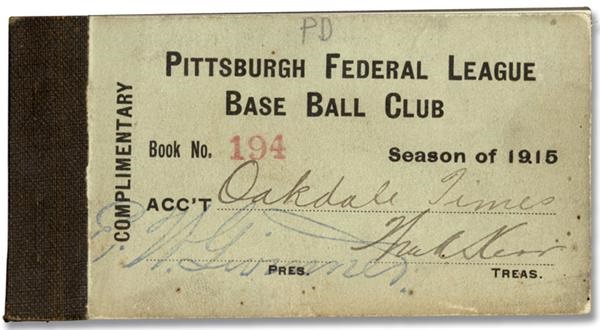 Baseball Publications and Tickets - 1915 Pittsburgh Federal League Ticket Book with 43 Unused Tickets