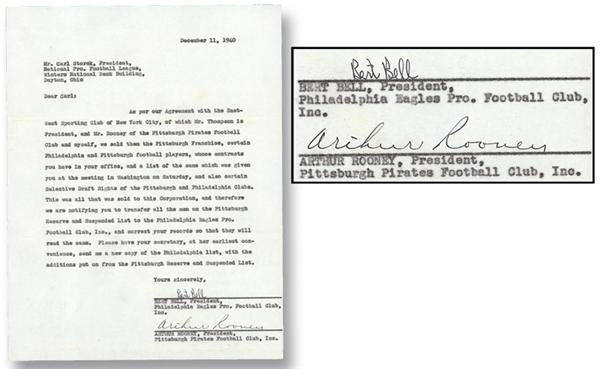 - Bert Bell-Art Rooney Letter to NFL for Transfer of "Steagles" Players