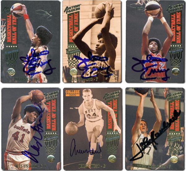 Basketball Cards - Collection of 64 signed 1993 Action Packed Basketball Hall of Fame Cards plus 72 1974-75 Topps Basketball Cards