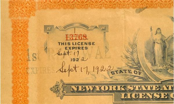 - Jack Dempsey's Signed New York State License
