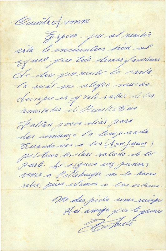 Roberto Clemente Handwritten Letter