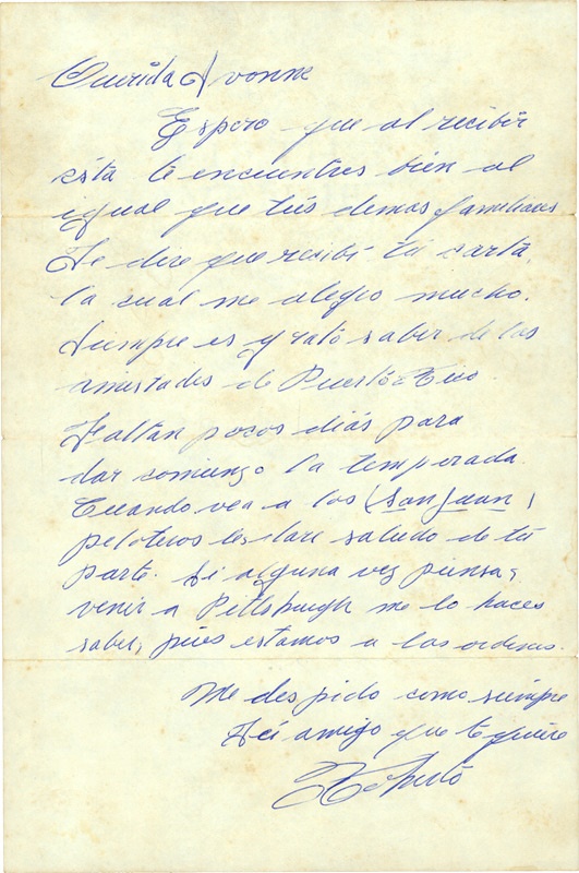 - Roberto Clemente Handwritten Letter