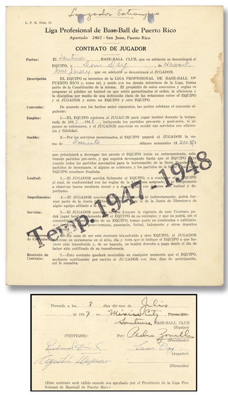 Baseball Memorabilia - Leon Day 1947 Negro League Contract