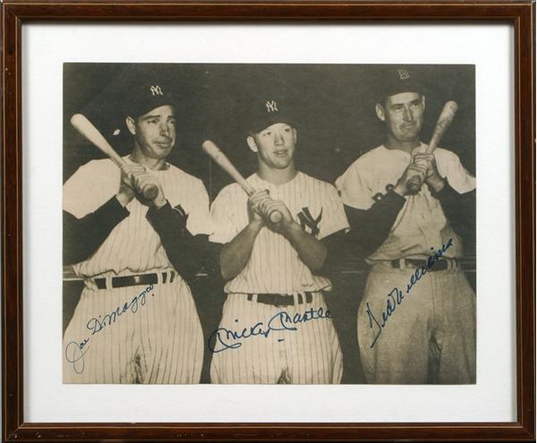 Baseball Autographs - Mantle, DiMaggio and Williams Signed Photograph